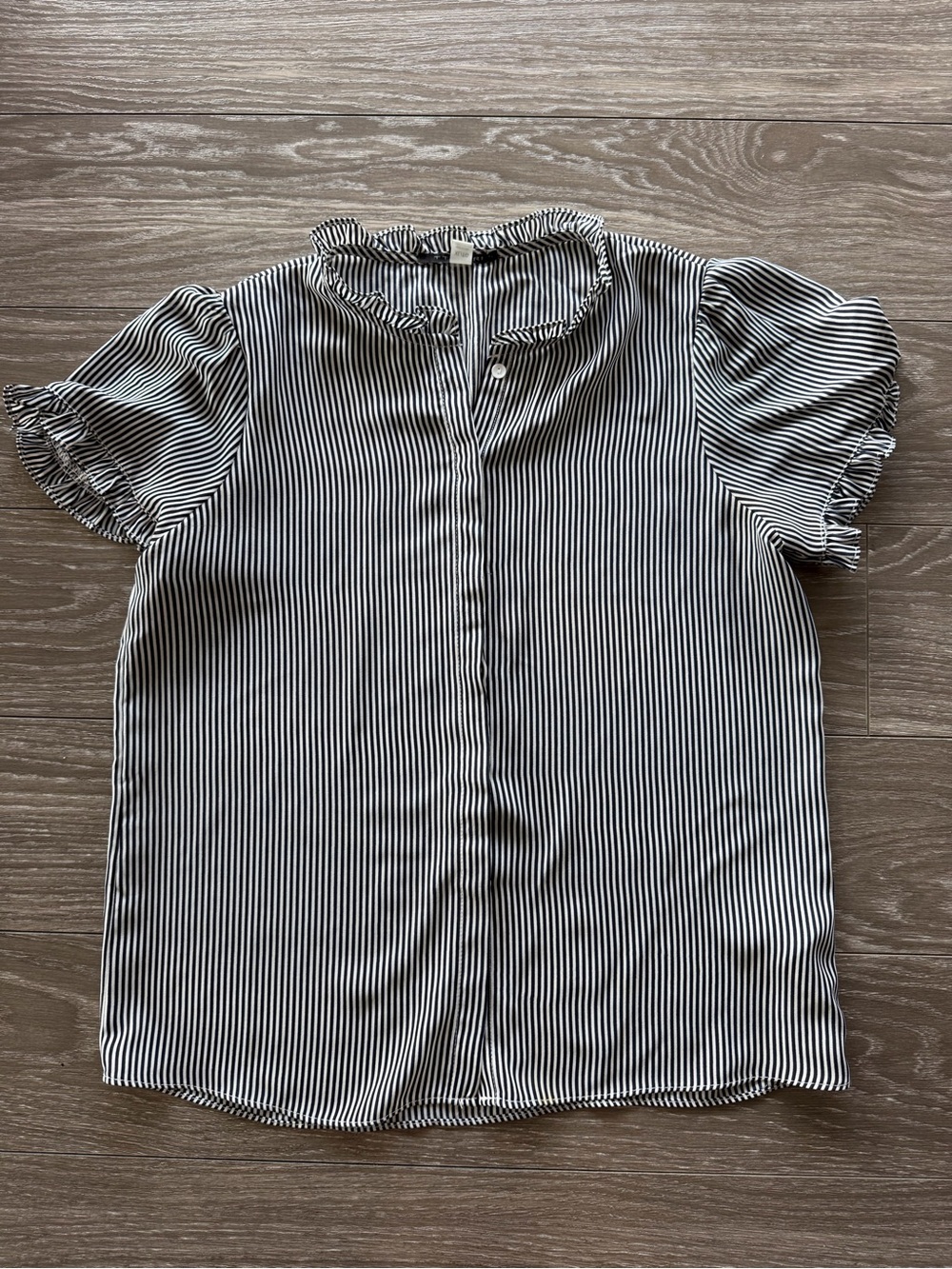 TTAHARI Black & White Striped Ruffle Collar Women's Blouse